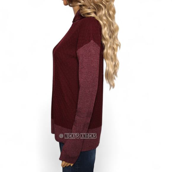 Smartwool Burgundy Hooded Sweater Shadow Pine Pullover Textured Knit Size XS - Picture 5 of 11